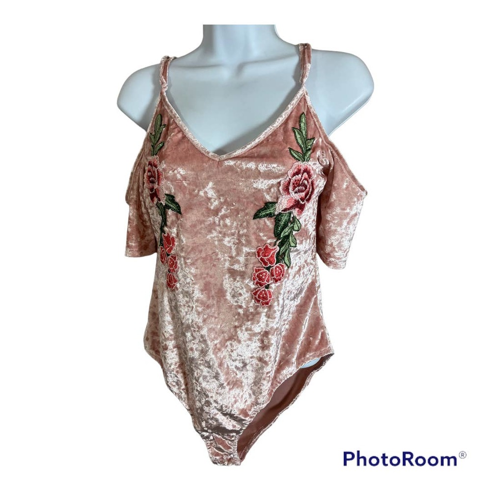 Charlotte Russe Velvet Off the Shoulder Body Suit Medium